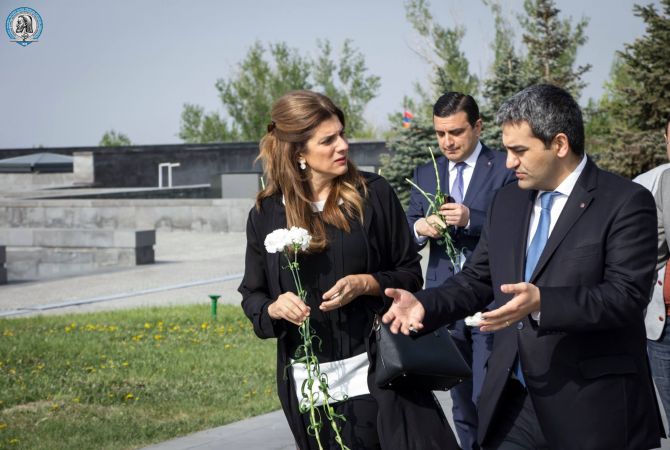 HRH Princess Dina Mired of Jordan pays tribute to Armenian Genocide victims in Tsitsernakaberd