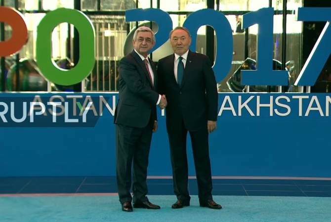 Nursultan Nazarbayev meets President of Armenia Serzh Sargsyan at the start of Expo-2017