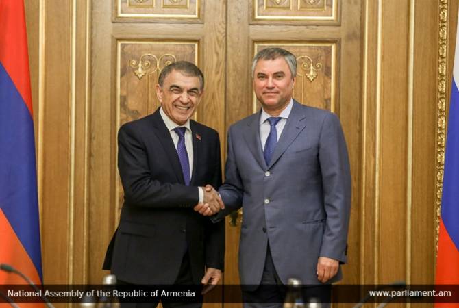 Speakers of Armenian and Russian Parliaments agree to find solution to issue relating to work 
of Armenian drivers in Russia