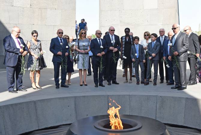 ‘The Promise’ director Terry George and co-producer Eric Esrailian visit Armenian Genocide  
Memorial