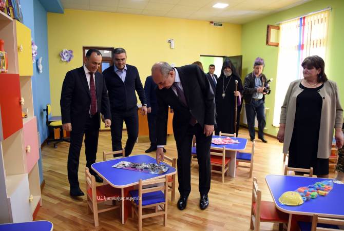 President of Artsakh attends opening ceremony of new kindergarten in Shushi