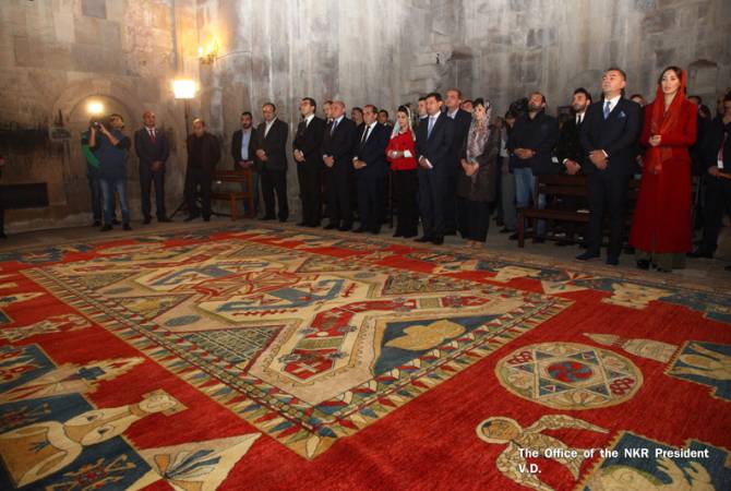 President Bako Sahakyan attends ceremony of donating Armenian style carpets to Artsakh 
churches
