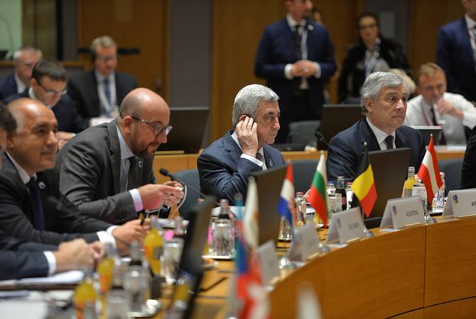 President Sargsyan delivers speech at EU Eastern Partnership summit in Brussels