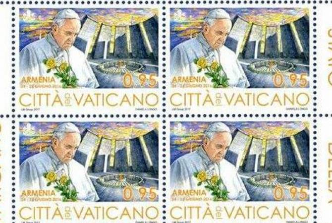 الفاتيكان يُصدر طوابع بريدية مخصصة لزيارة البابا فرنسيس لأرمينيا- مع صورة النصب التذكاري للإبادة 
الجماعية الأرمنية، تسيتسرناكابيرد -صور-