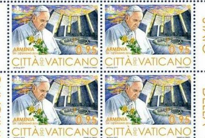 Vatican releases special postage stamp depicting Pope Francis and Armenian Genocide 
Memorial behind him