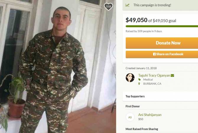 Money required for surgery of serviceman Albert Dallakyan collected through donation