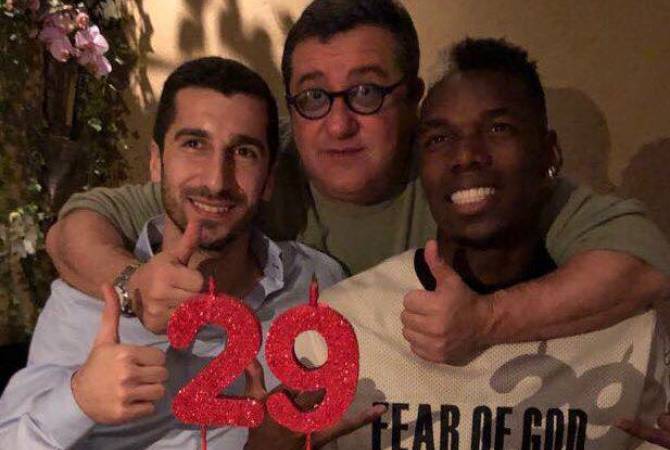 Mkhitaryan celebrates birthday with Raiola and Pogba 
