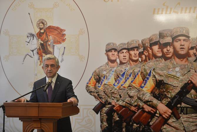 Президент Армении выступил с благодарственным словом в ходе  церемонии награждения 
военнослужащих по случаю праздникаСв. Полководца Саркиса