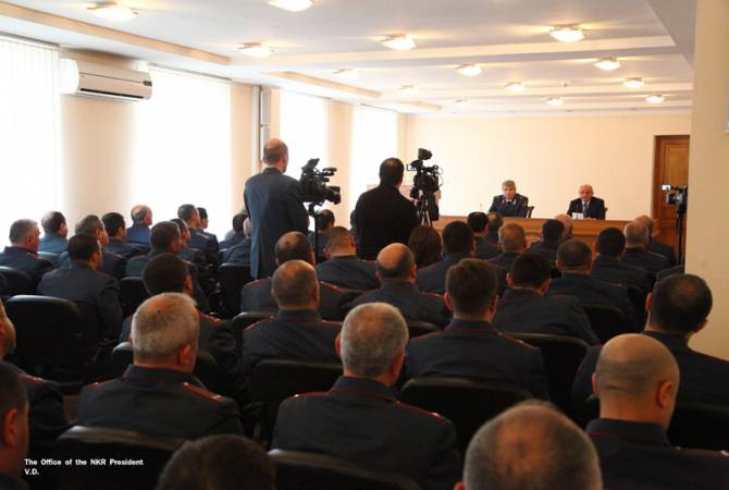 President Sahakyan attends 2017 briefing of Artsakh police force