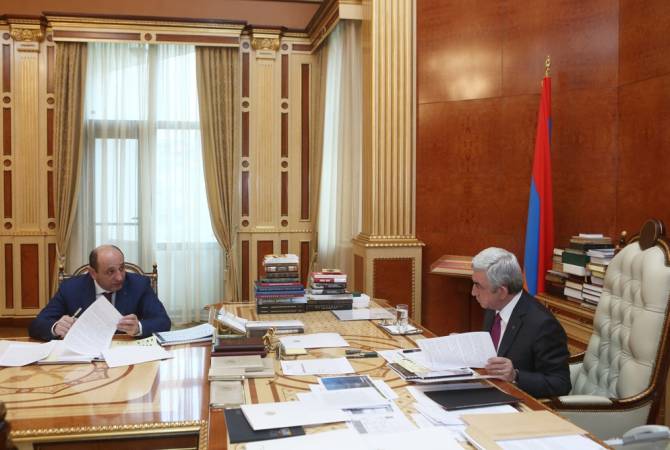 Minister Karayan briefs President Sargsyan on works done over implementation of given 
instructions