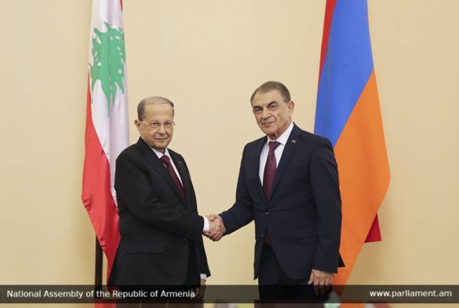 رئيس البرلمان آرا بابلويان يستقبل الرئيس اللبناني ميشال عون في مقر البرلمان الأرميني وبحث العلاقات 
المتميزة بين البلدين