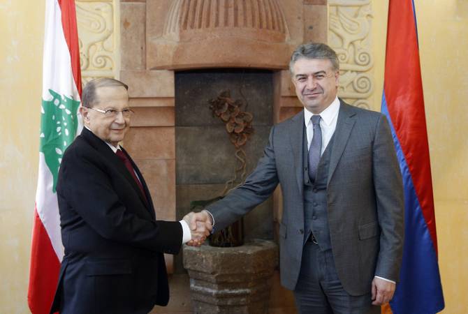 رئيس الوزراء كارن كارابيتيان يعقد اجتماعاً ومأدبة غداء مع رئيس لبنان ميشال عون المتواجد في أرمينيا 
بزيارة رسمية 