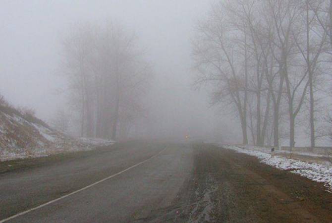 Road condition update: Dense fog on roads of Armavir, Aparan and Meghri