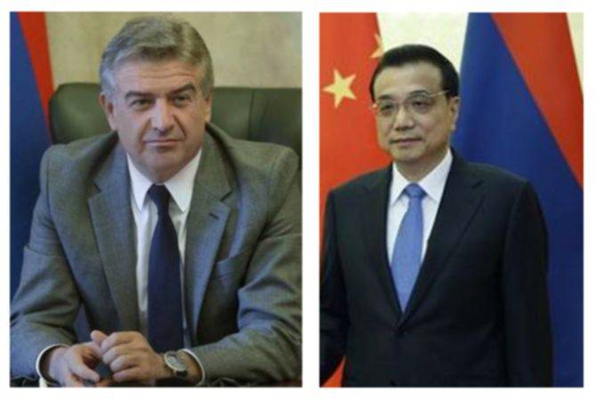 Премьер-министр РА Карен Карапетян поздравил премьера Госсовета  Китая Ли Кецяна с 
переизбранием

 