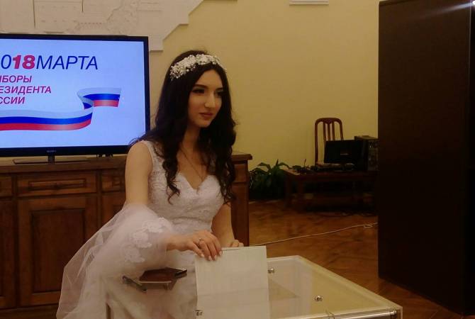 В Ереване невеста  до свадьбы  пришла  на  голосование  в  подвенечном наряде