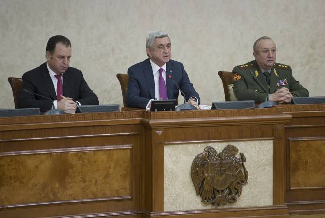 ‘If necessary we will again show the adversary that settling NK conflict through military means 
has no prospect’, says President Sargsyan