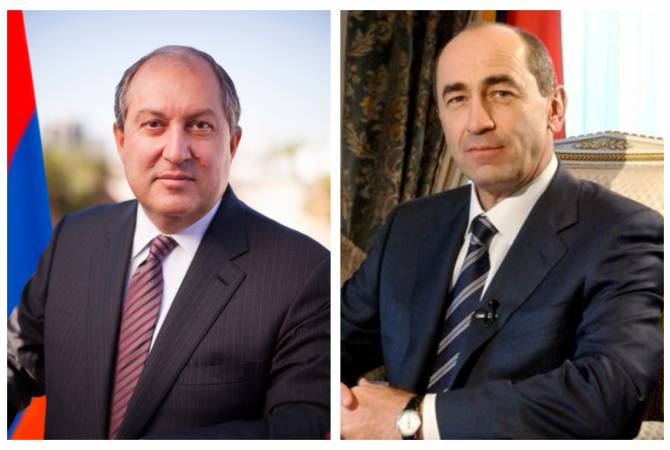 2nd President of Armenia Robert Kocharyan congratulates President Armen Sarkissian on 
assuming the post