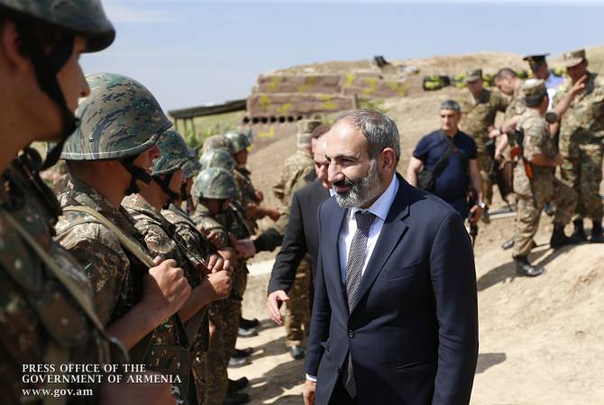 Prime Minister of Armenia Nikol Pashinyan visits Artsakh military positions with President Bako 
Sahakyan 
