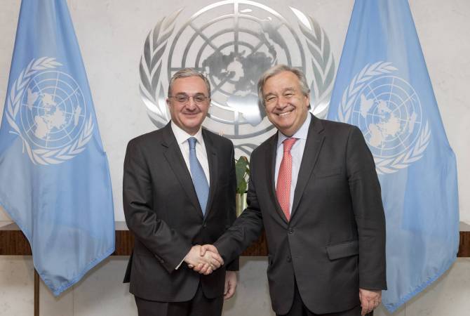 وزير الخارجية زوهراب مناتساكانيان يلتقي الأمين العام للأمم المتحدة أنطونيو جوتيريس في نيويورك وبحث 
التعاون المثمر بين أرمينيا والأمم المتحدة