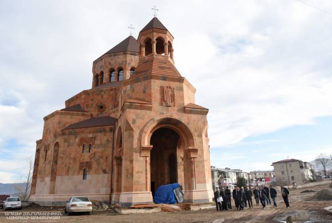 President of Artsakh visits construction site of conciliar Church of Intercession in Stepanakert