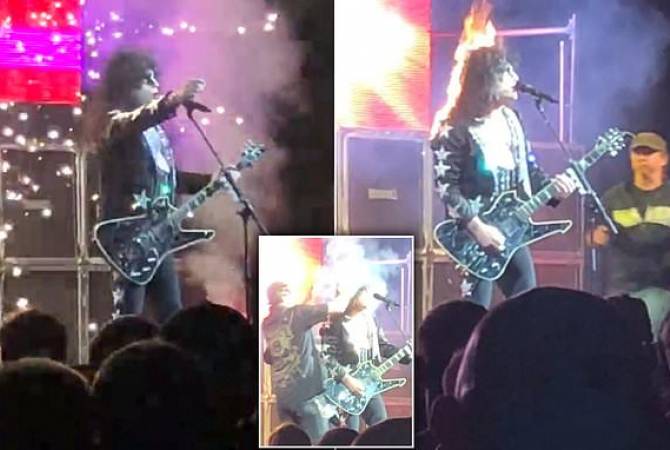 Волосы двойника гитариста Kiss загорелись прямо на сцене 