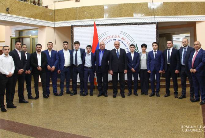 President Bako Sahakyan meets with Artsakh champions of European Sambo Championship 
among Youth and Juniors