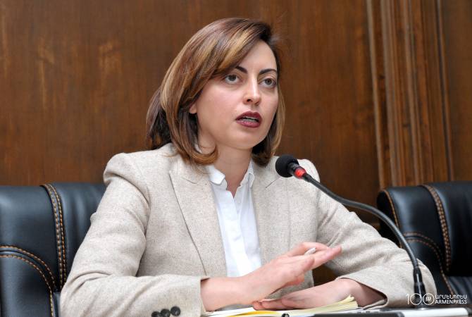 Лена Назарян призывает участников акции к судьям и сотрудникам судов относиться с 
уважением