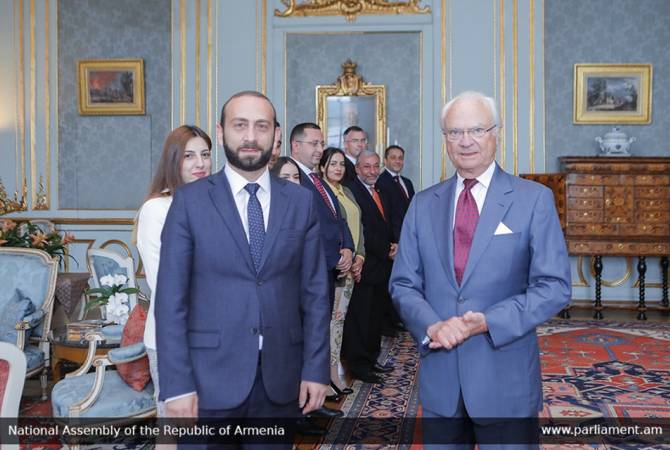Armenian Speaker of Parliament meets with King Carl XVI Gustaf of Sweden
