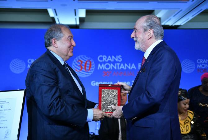 Armenian President granted with PRIX DE LA FONDATION 2019 of Crans Montana Forum