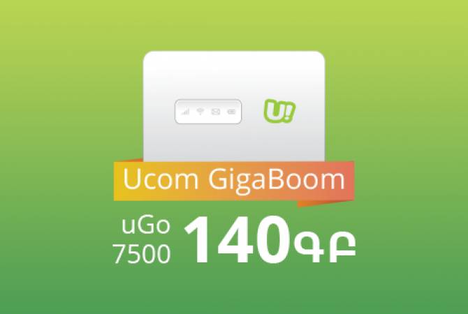 «Ucom Գիգաբում»-ի շրջանակներում շարժական ինտերնետի նոր բաժանորդները 
կստանան մինչև 140 ԳԲ ինտերնետ

