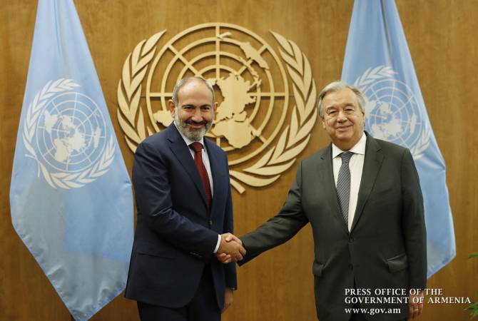 رئيس الوزراء الأرميني نيكول باشينيان بالأمين العام للأمم المتحدة أنطونيو غوتيريس بنيويورك 