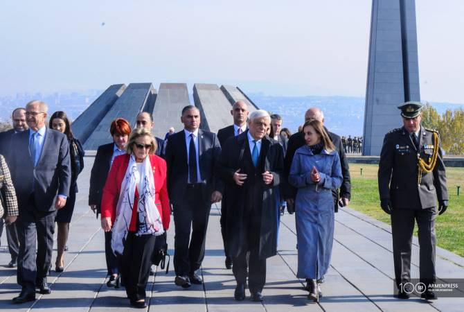 Greek President Prokopis Pavlopoulos honors Armenian Genocide victims at Yerevan’s 
Tsitsernakaberd 