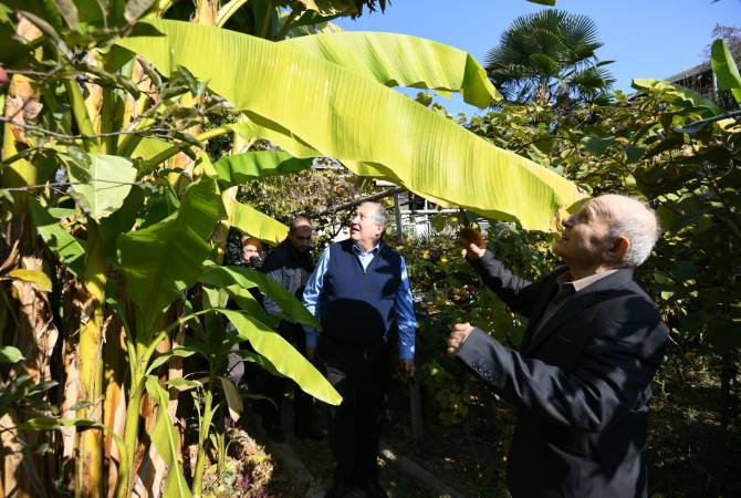 الرئيس أرمين سركيسيان يزور حديقة استوائية جديدة للكيوي والموز في أيكيدزور- مقاطعة تافوش