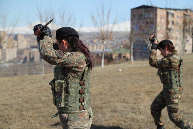 Armenian Special Operations Paratroopers Assault Team’s women fighters showcase close 
combat skills