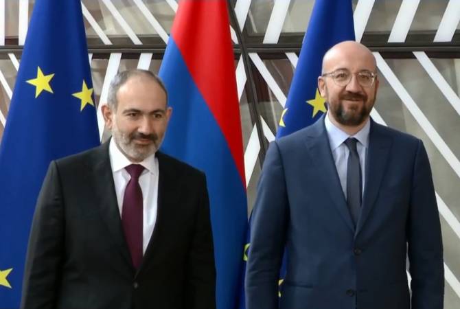 Armenian PM, European Council chief start meeting in Brussels without handshaking due to 
Covid-19