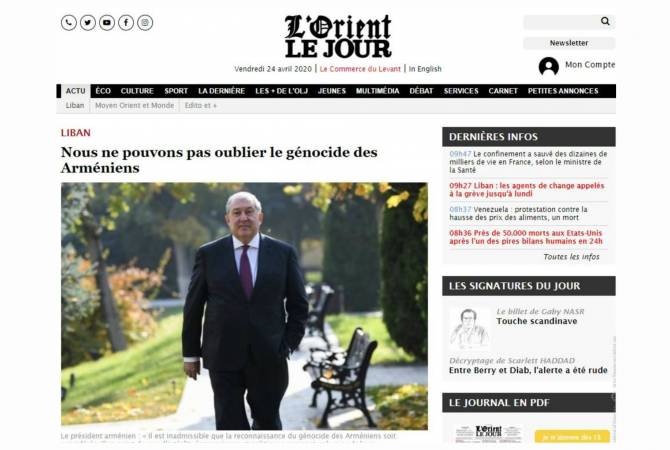 Ливанское издание “L'Orient-Le Jour” опубликовало статью президента Армении

