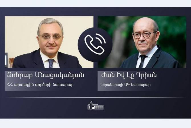 Зограб Мнацаканян провел телефонный разговор с министром иностранных дел Франции 
Жан-Ив Ле Дрианом

