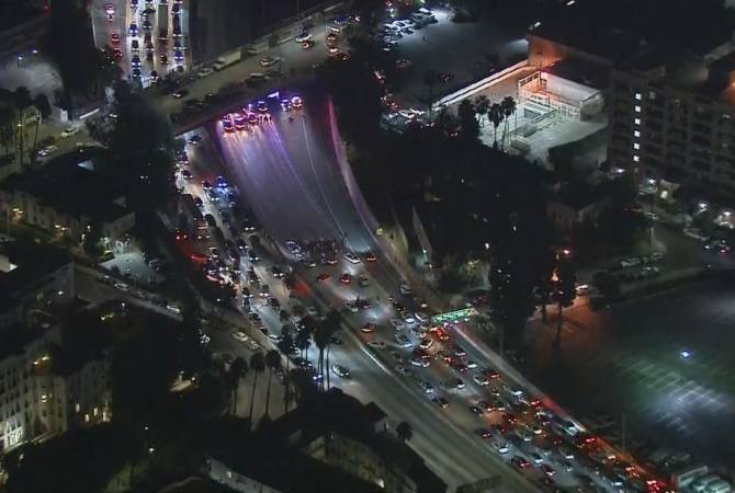 Armenian-Americans block traffic on freeway in Hollywood, protest outside CNN building in LA 