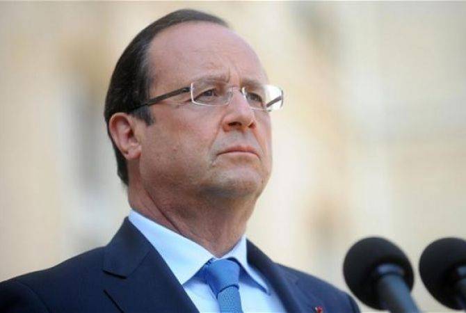 Former French President François Hollande attends rally in Alfortville in support for Artsakh