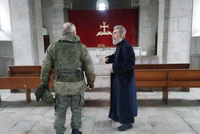 Primate of Artsakh Diocese discusses security of Amaras Monastery with Russian peacekeeping 
command
