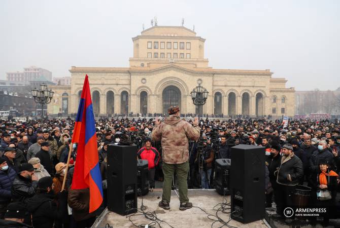 Anti-government demonstrators rally in central Yerevan 