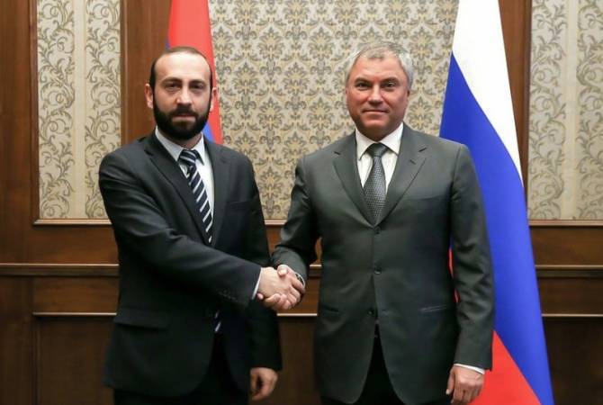 Armenian Parliament Speaker, Chair of Russia’s State Duma agree to meet in Moscow in mid-
May