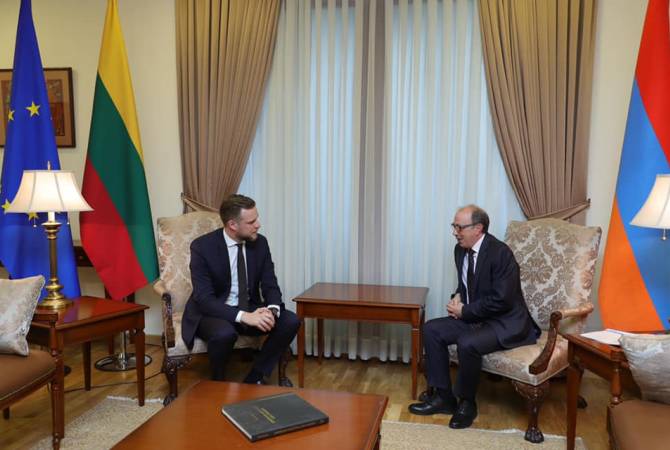 Entretien privé entre les ministres des Affaires étrangères de l'Arménie et de la Lituanie à 
Erevan