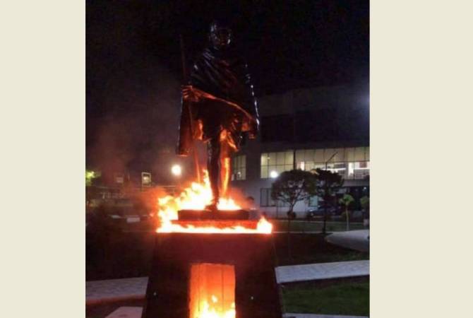 Yerevan police investigate desecration of Gandhi statue 