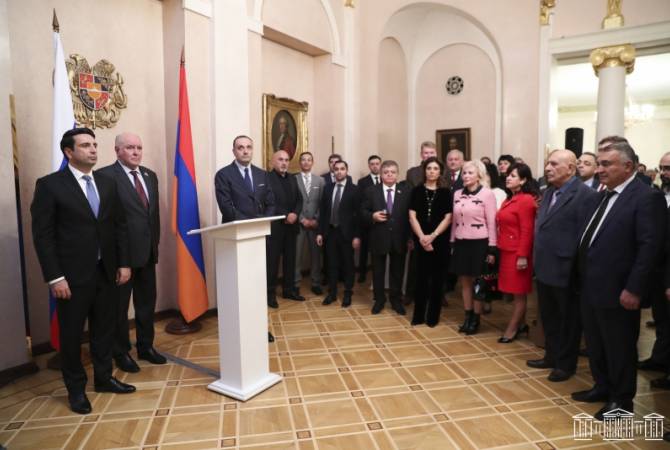 Parliament Speaker Alen Simonyan, his delegation hosted at Armenian Embassy in Russia