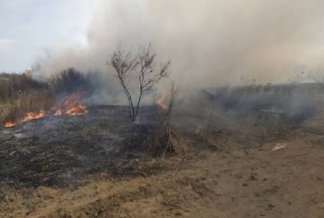 Sekitar 9 hektar padang rumput terbakar di dekat desa Burastan di Ararat marz