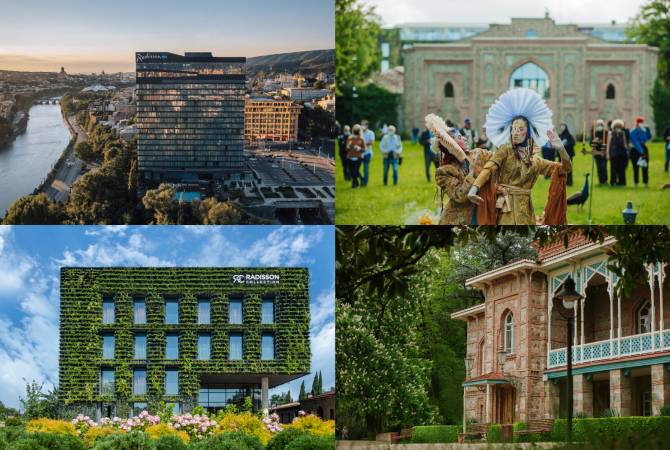 TBILISI, GEORGIA - Sep 24, 2019: A cluster of hotels near the old