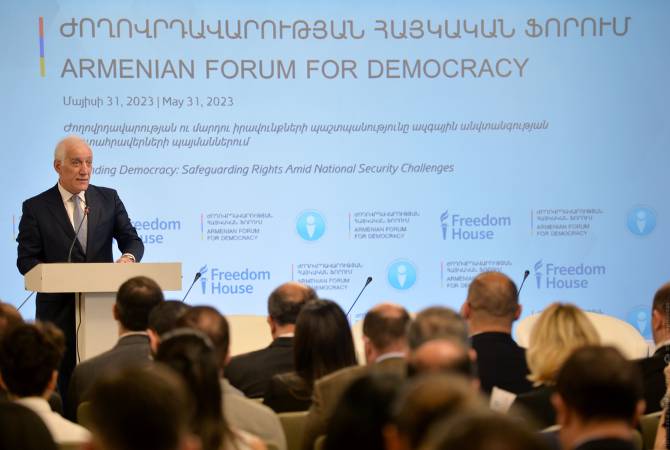 ‘Democracy implies peace’, President Khachaturyan’s speech at Armenian Forum for 
Democracy