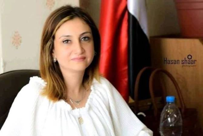 عضوة البرلمان السوري ورئيسة مجموعة الصداقة السورية الأرمنية لوسي إسكينيان تهنئ الرئيس 
المنتخب لآرتساخ دافيت إشخانيان