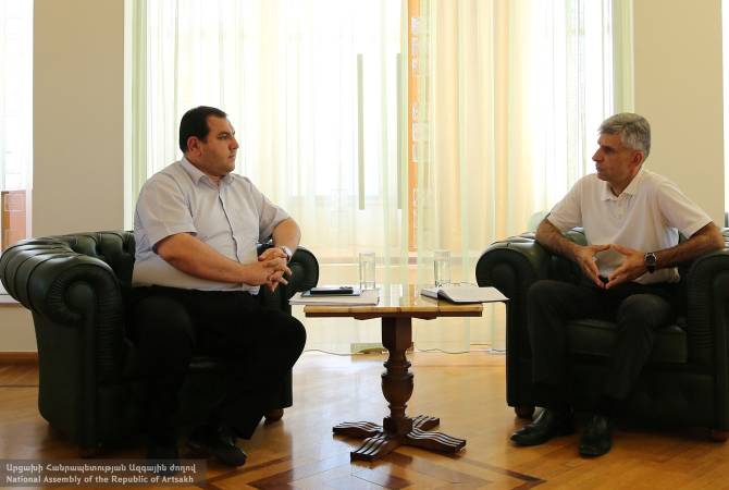  Спикер НС и госминистр Арцаха обсудили работу правительства по смягчению 
социально - экономических проблем 